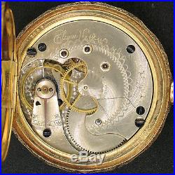 100% Working Elgin Grade 101 6s 11j Pocket Watch 14K Gold Engraved Dueber Case