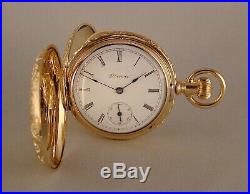 129 YEARS OLD ILLINOIS 14k GOLD FILLED HUNTER CASE GREAT LOOKING POCKET WATCH