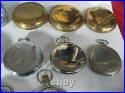 12 Pocket watch cases/5-18 sz/ 5-16 sz. / 2-12 sz. / ALL need crowns, stems etc