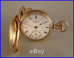 131 YEAR OLD WALTHAM 14k GOLD FILLED HUNTER CASE GREAT LOOKING 18s POCKET WATCH
