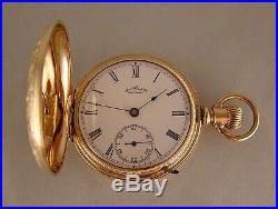 131 YEAR OLD WALTHAM 14k GOLD FILLED HUNTER CASE GREAT LOOKING 18s POCKET WATCH