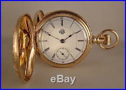 139 YEARS OLD ILLINOIS 10k GOLD FILLED HUNTER CASE SIZE 18s GREAT POCKET WATCH