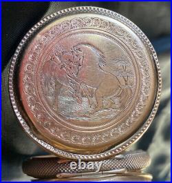 14K Gold Civil War Black Starr Frost Pocket Watch Case Horses Bouquet Engraved