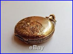 14k Gold Hunting Case Ladies American Waltham Pocket Watch Pretty Case Fine Face