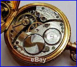 14k Gold Hunting Case Ladies American Waltham Pocket Watch Pretty Case Fine Face