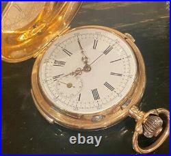 14k Solid Gold ¼ Hour Repeater Chronograph Hunter Case Pocket Watch 96.7g, 53mm