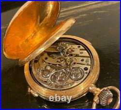 14k Solid Gold ¼ Hour Repeater Chronograph Hunter Case Pocket Watch 96.7g, 53mm