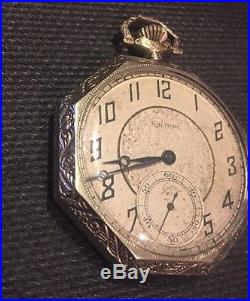 14k Solid White Gold Waltham Octagon Pocketwatch Swingout Case1920s