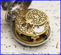 1700s British London Champleve Dial Pair Cased Antique Verge Fusee Pocket Watch