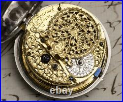 1700s British London Champleve Dial Pair Cased Antique Verge Fusee Pocket Watch