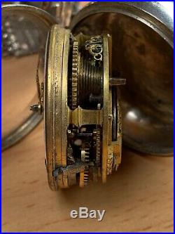 1775 Silver Pair Case Square Pillar Verge Painted Dial Chatelaine Pocket Watch