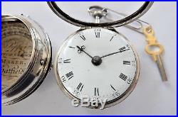 1781 Silver Pair Cased Verge Fusee Pocket Watch Ed Fearnley London Working