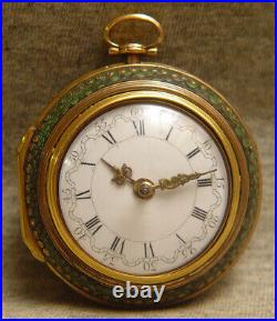 1783 London 18k gold triple case verge repousse shagreen display outer