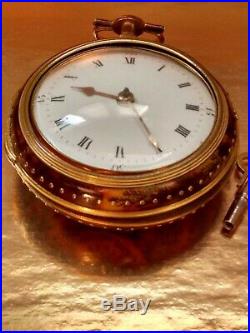 1800 Unusual Underpainted Verge Fusee Gold Hands Pair Case Open Face Watch AS-IS