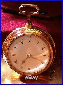 1800 Unusual Underpainted Verge Fusee Gold Hands Pair Case Open Face Watch AS-IS