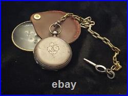 1800's Hunting Case Key Wind & Key Set Jewelled Pocket Watch Working Condition