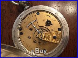 1873 Elgin M. D. Ogden 11j Key Wind Pocket Watch 18s Dueber Heav Coin Silver Case
