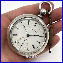 1880 Elgin Grade 81 Size 18 Pocket Watch with Key and Coin Silver Open Face Case