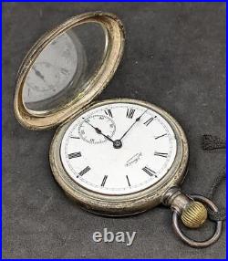 1883 WALTHAM Key Wind Pocket Watch Broadway Coin Silver Case As Found