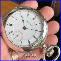 1886 Aurora Watch Co. 18S 15 Jewels Coin Silver Case Pocket Watch