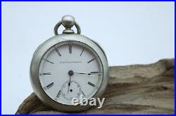 1887 Elgin 18s 7j Grade 97 Key Wind Pocket Watch #2076026 SILVERINE CASE (S3J)