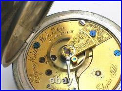 1888 Elgin Grade 74 Pocket Watch S18 Heavy Coin Silver Case Working B/o