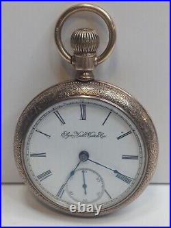 1890 Elgin Model 5 Pocket Watch 18s 7j Grade 73 Ornate Etched Case WORKS GREAT