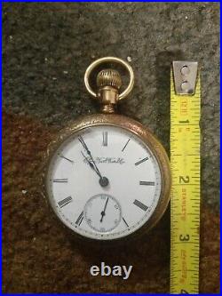 1890 Elgin Model 5 Pocket Watch 18s 7j Grade 73 Ornate Etched Case WORKS GREAT