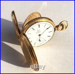 1891 ELGIN 14k Solid Gold Pocket Watch Hunting Case Working Rare