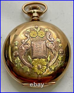 1891 Waltham Seaside 0s 15j Tri Gold Filled Diamond Case Pocket Watch