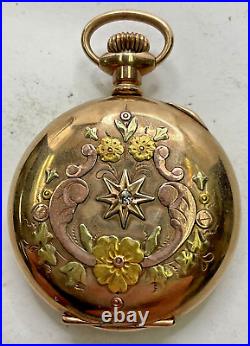 1891 Waltham Seaside 0s 15j Tri Gold Filled Diamond Case Pocket Watch