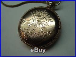 1899 GORGEOUS highly designed WALTHAM gold filled hunter case pocket watch CHAIN