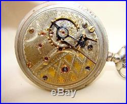 1899 HAMPDEN 23 JEWELS SPECIAL RAILWAY Pocket watch in Train Engraved Case Runs