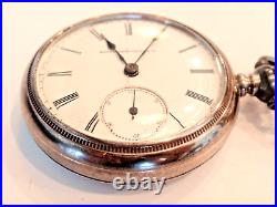 18SZ Elgin Pocket Watch-in Display Case. +Fob -Serviced-15J 1883