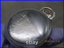 18S Star W. C. Co, Train engraved, antique pocket watch case (F74)