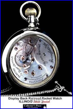 18 Size High End 21 Jewels Display Case RR Pocket Watch ILLINOIS Bunn Special