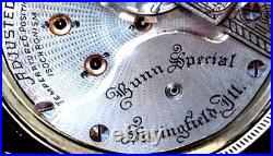 18 Size High End 21 Jewels Display Case RR Pocket Watch ILLINOIS Bunn Special