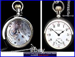 18 Size High End 21 Jewels Display Case RR Pocket Watch ILLINOIS Bunn Special
