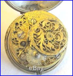 18th C Thomas Brown Triple Sterling Silver & Tortoise Finish Case Pocket Watch