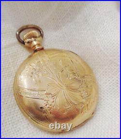 1900 Antique Hampden Ladies Gold Filled Pocket Watch Ornate Case Molly Stark S