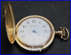 1903 Hampden Diadem 3/0s 15j Pocket Watch with Fancy GF Hunter Case Parts/Repair