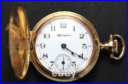 1903 Hampden Diadem 3/0s 15j Pocket Watch with Fancy GF Hunter Case Parts/Repair