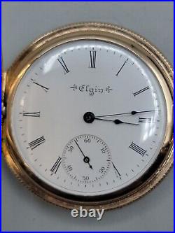 1904 Elgin Model 2 Wind Pocket Watch 7j 6S Gold Plated Full Hunter Case Vintage