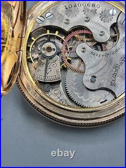 1904 Elgin Model 2 Wind Pocket Watch 7j 6S Gold Plated Full Hunter Case Vintage