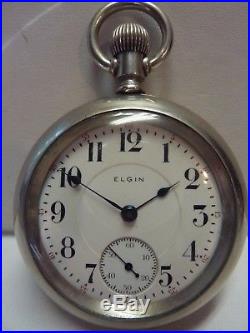 1905 ELGIN FATHER TIME 21j RAILROAD Pocket Watch 18sz ENGRAVED SILVERODE Case