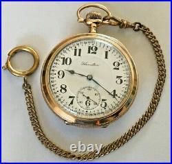 1906 Hamilton Grade 990 Pocket Watch 21j Ruby, 16s Hamilton GF 3 Hinged Case