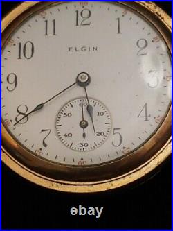 1909 Elgin Grade 320 Hunting Case Pocket Watch Religious Fob Working Condition