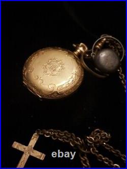 1909 Elgin Grade 320 Hunting Case Pocket Watch Religious Fob Working Condition