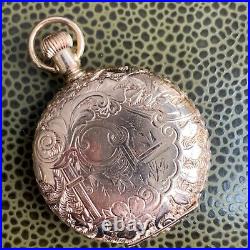 1910 Elgin Grade 320 0S 7J Fancy Engraved Gold Filled Hunter Case Pocket Watch