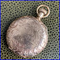 1910 Elgin Grade 320 0S 7J Fancy Engraved Gold Filled Hunter Case Pocket Watch